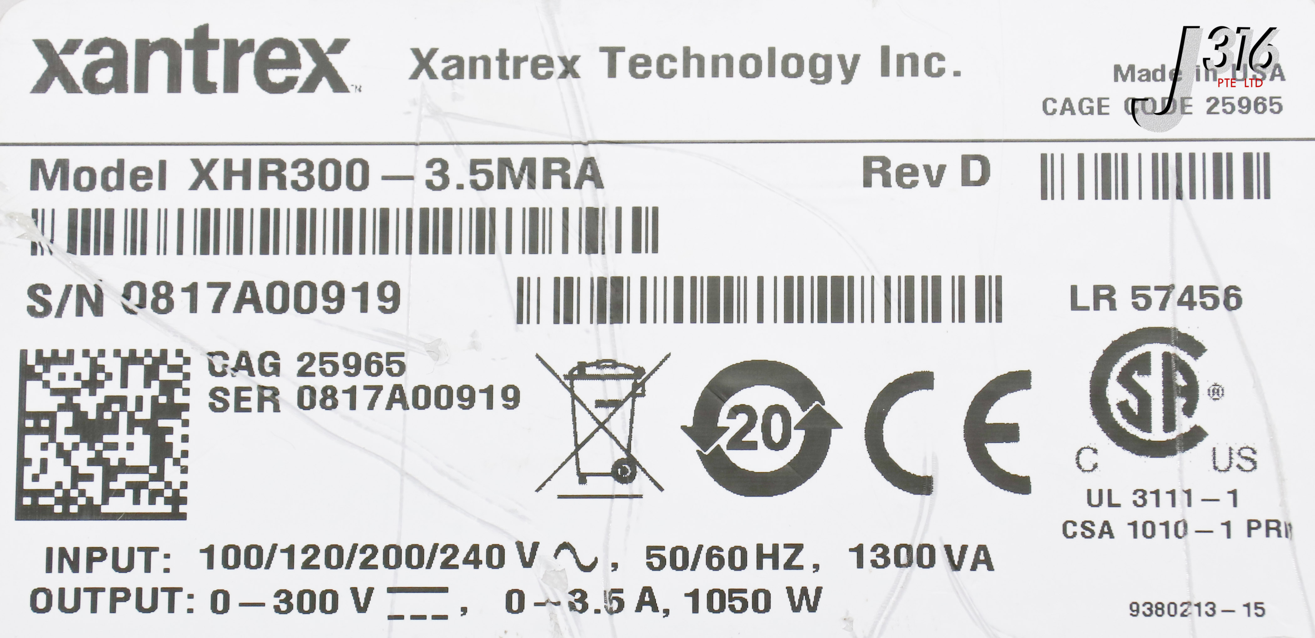 21602 XANTREX DC POWER SUPPLY, 0-300V, 0.35A XHR300-3.5MRA | eBay